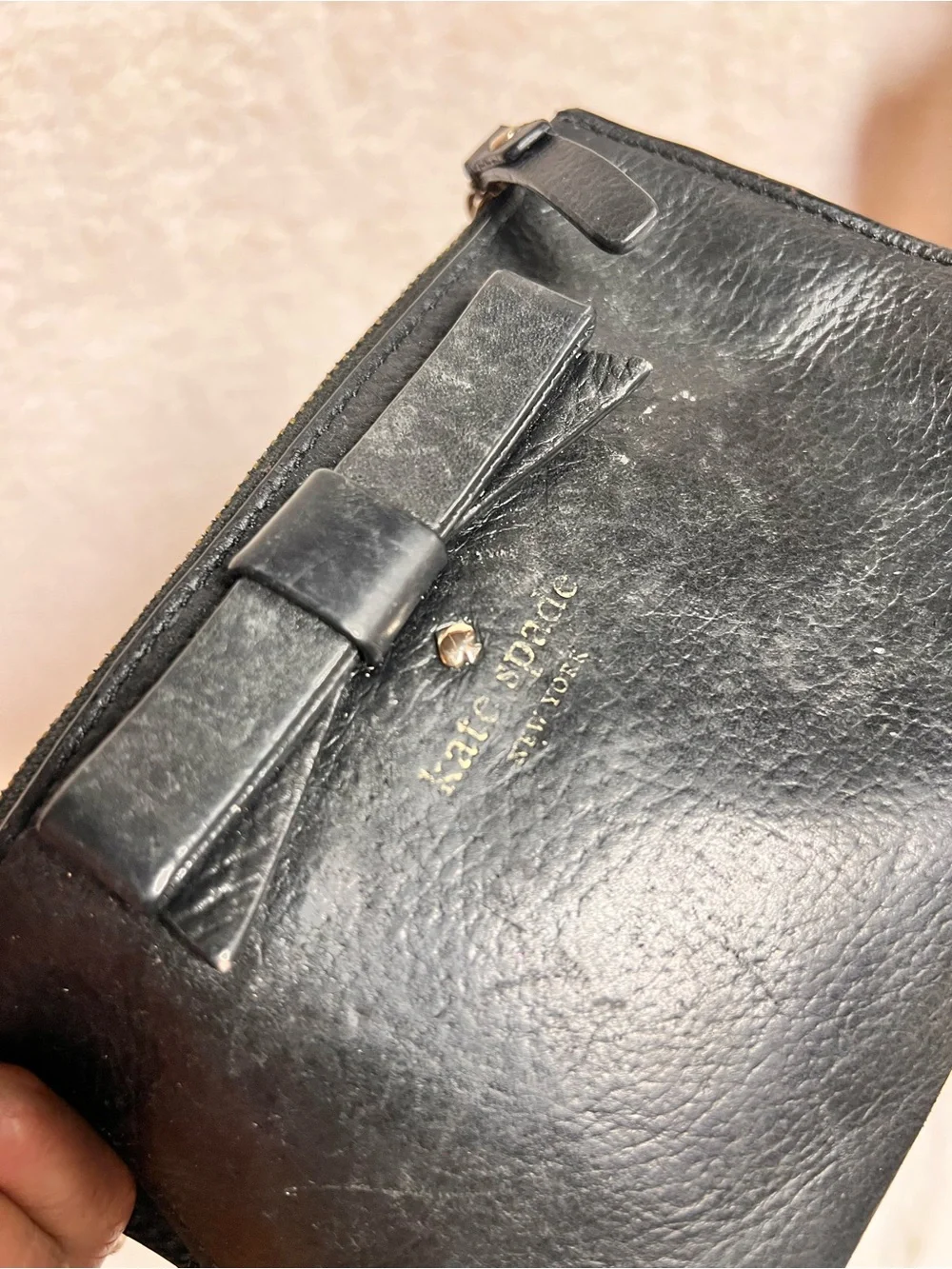 Kate Spade Black Leather Bow Wristlet